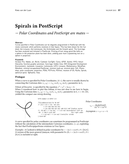 Spirals in Postscript — Polar Coordinates and Postscript Are Mates —
