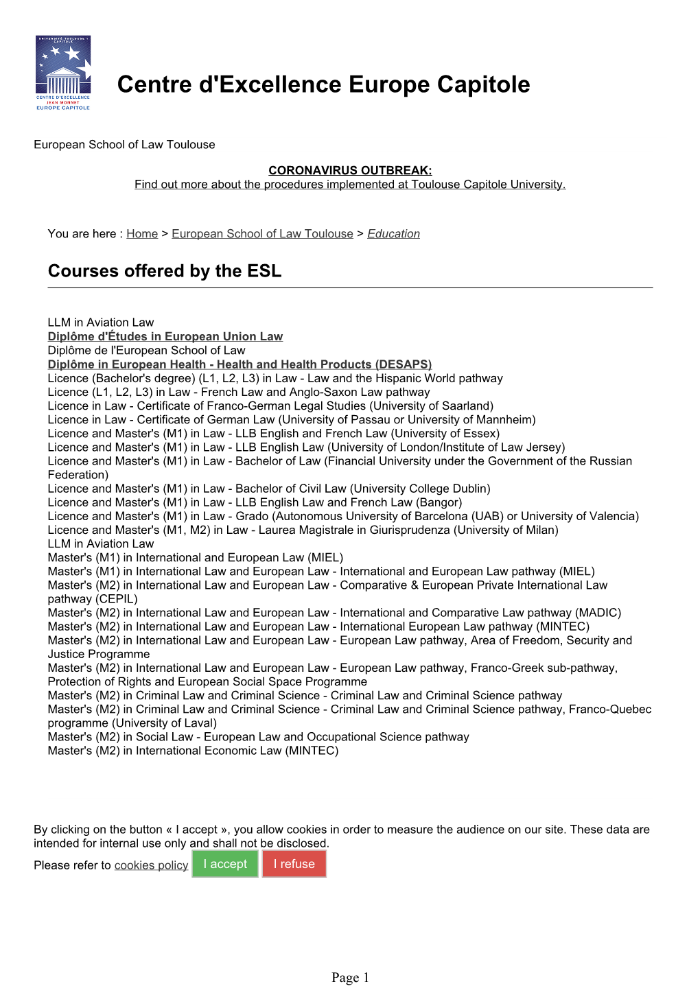 Courses Offered by the ESL