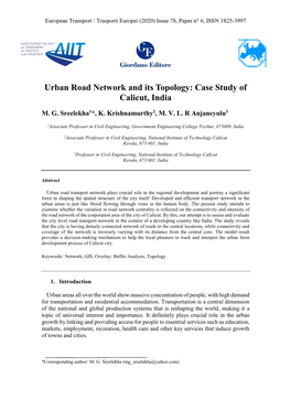 Urban Road Network and Its Topology: Case Study of Calicut, India