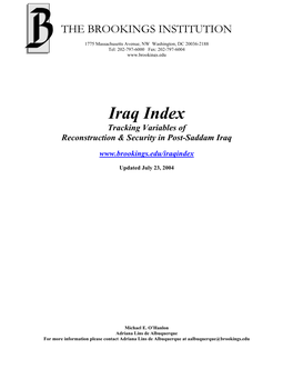 Iraq Index Tracking Variables of Reconstruction & Security in Post-Saddam Iraq