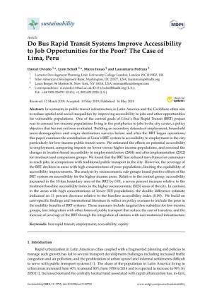 Do Bus Rapid Transit Systems Improve Accessibility to Job Opportunities for the Poor? the Case of Lima, Peru