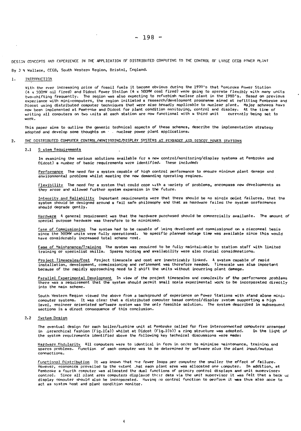 Design Concepts Wo Experience in the Application of Distributed Computing Td the Control of Large Cf,Gb Power Plant