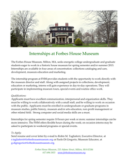 Internships at Forbes House Museum