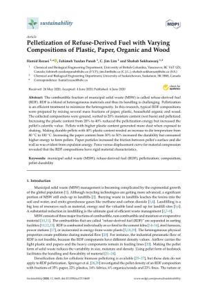 Pelletization of Refuse-Derived Fuel with Varying Compositions of Plastic, Paper, Organic and Wood