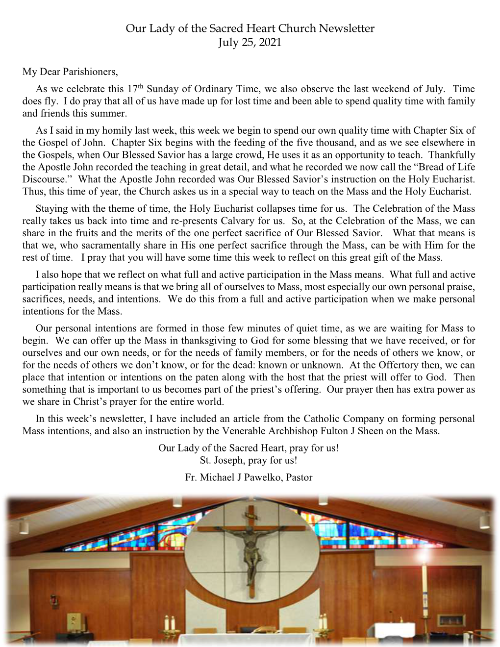 Our Lady of the Sacred Heart Church Newsletter July 25, 2021