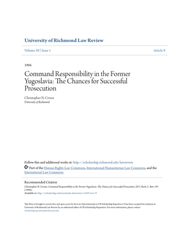 Command Responsibility in the Former Yugoslavia: the Hc Ances for Successful Prosecution Christopher N