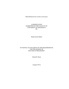 Metal Reduction by Geothrix Fermentans a DISSERTATION