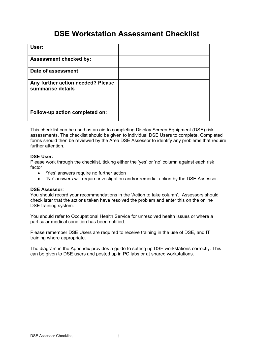 DSE Workstation Checklist