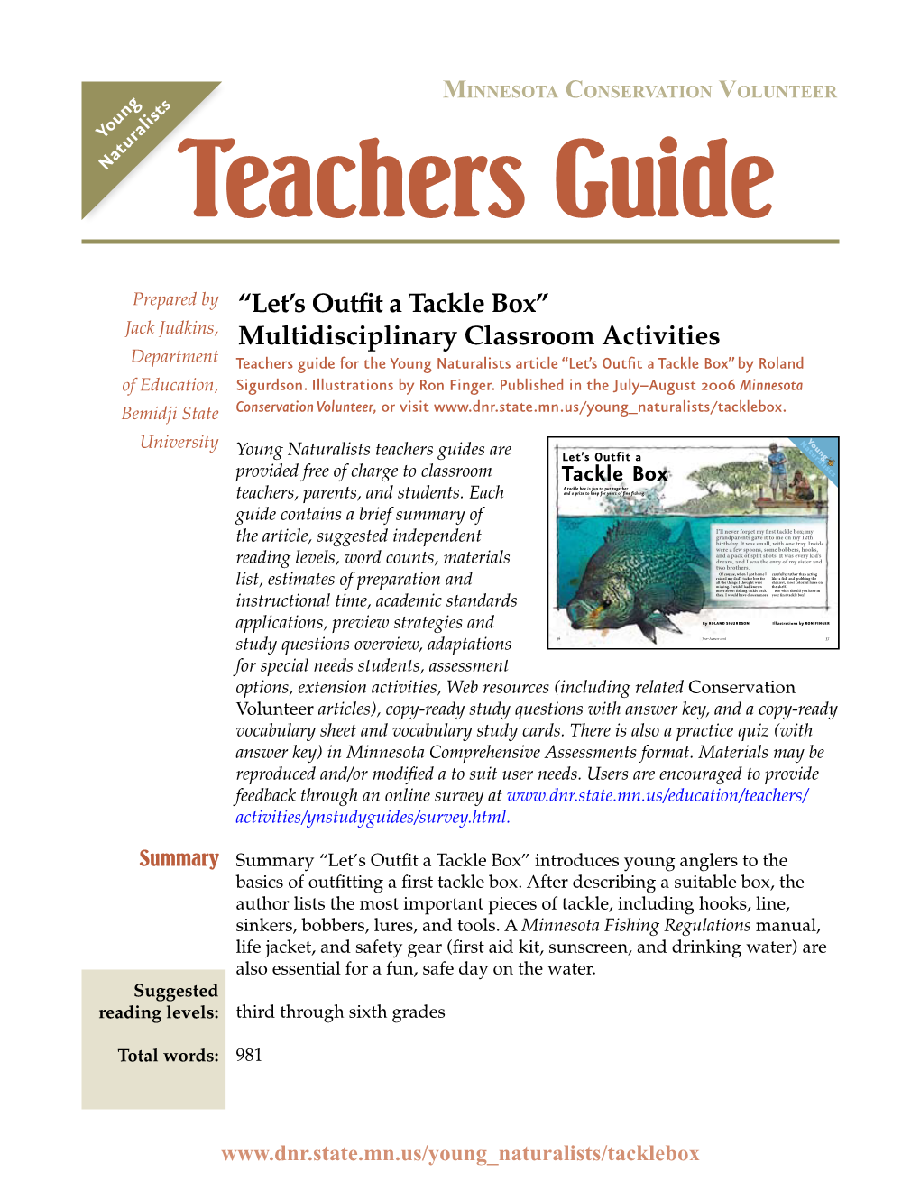 “Let's Outfit a Tackle Box” Multidisciplinary Classroom Activities
