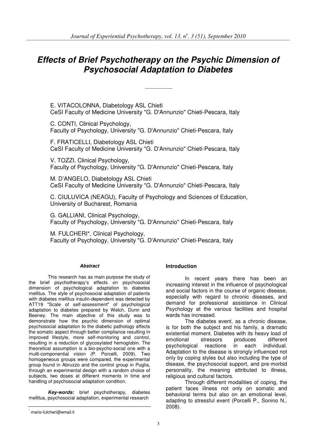 Effects of Brief Psychotherapy on the Psychic Dimension of Psychosocial Adaptation to Diabetes