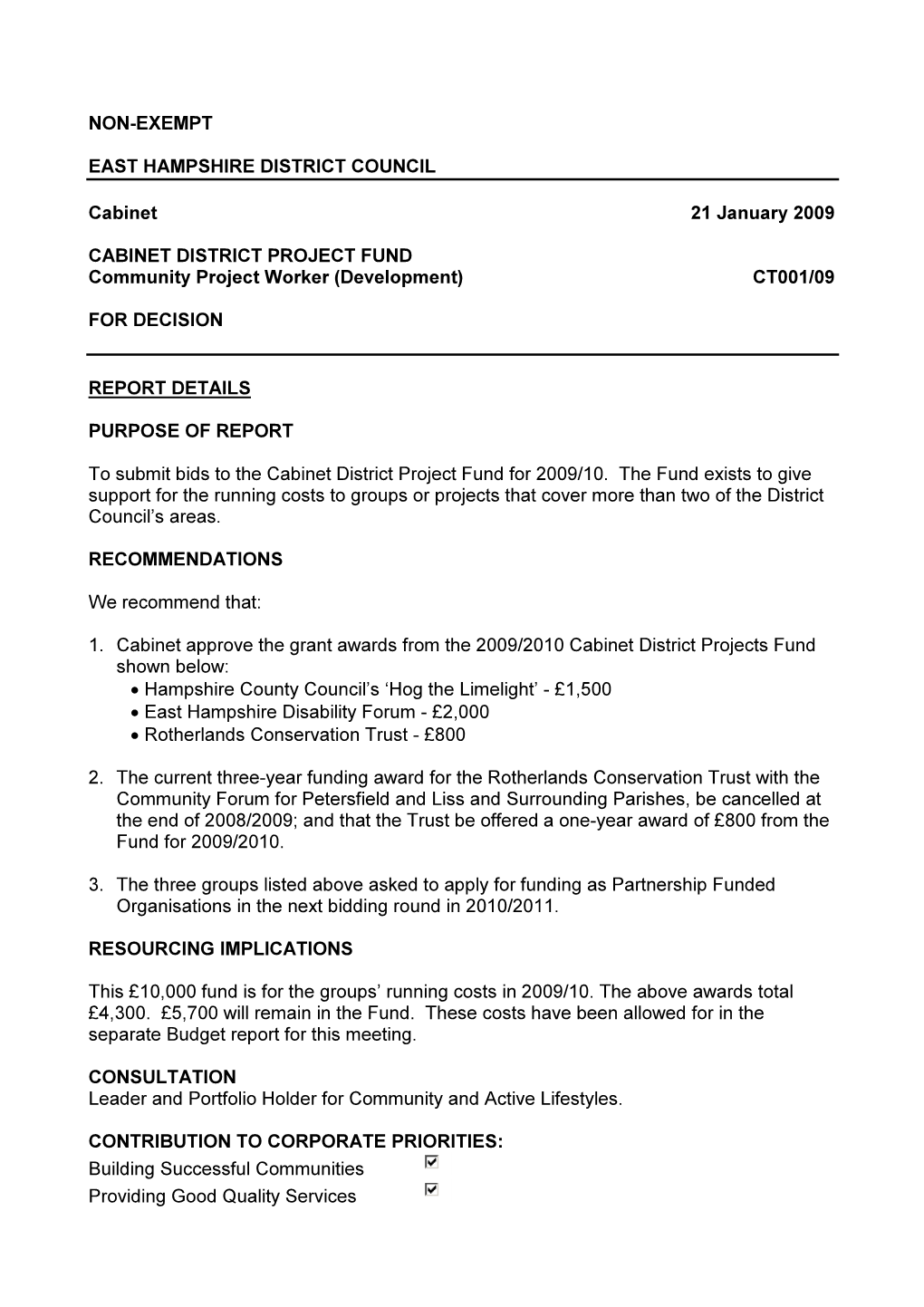 NON-EXEMPT EAST HAMPSHIRE DISTRICT COUNCIL Cabinet 21