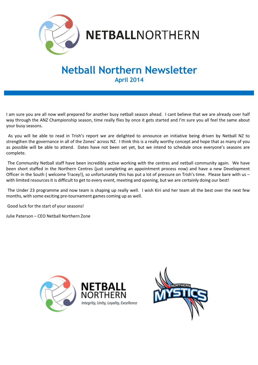 Subtitle Netball Northern Newsletter April 2014