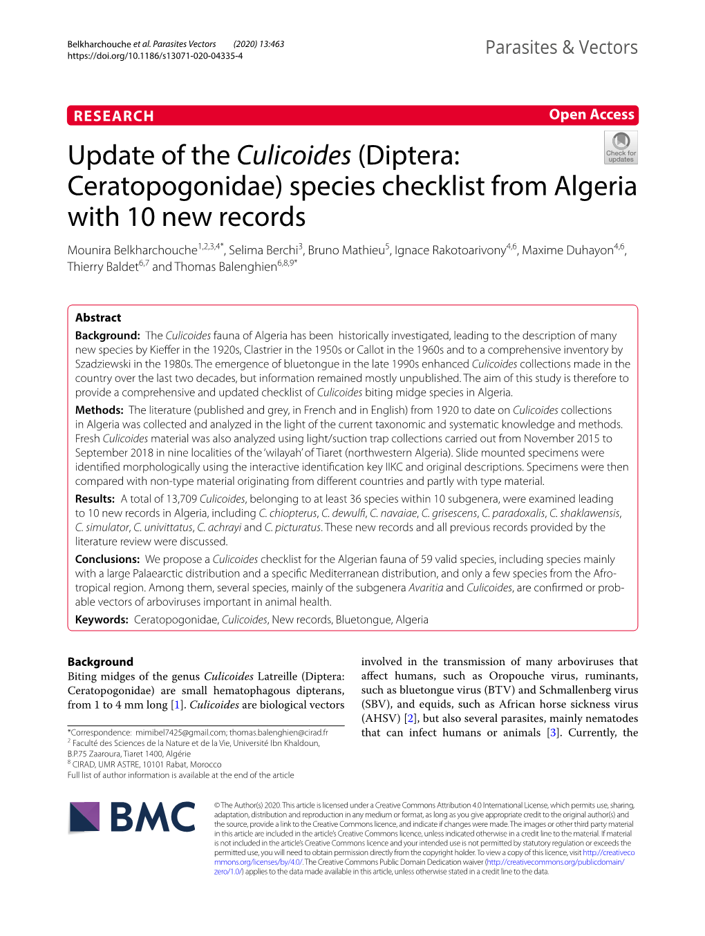 Update of the Culicoides (Diptera: Ceratopogonidae)