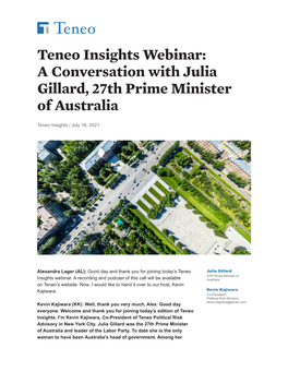 Teneo Insights Webinar: a Conversation with Julia Gillard, 27Th Prime Minister of Australia