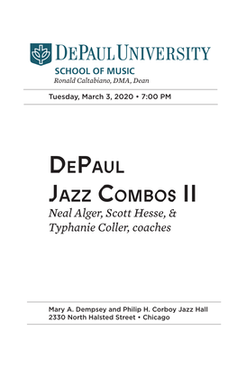 Depaul Jazz Combos II Neal Alger, Scott Hesse, & Typhanie Coller, Coaches