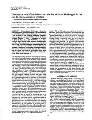 Distinctive Role of Histidine-16 of the B,8 Chain of Fibrinogen in the End-To