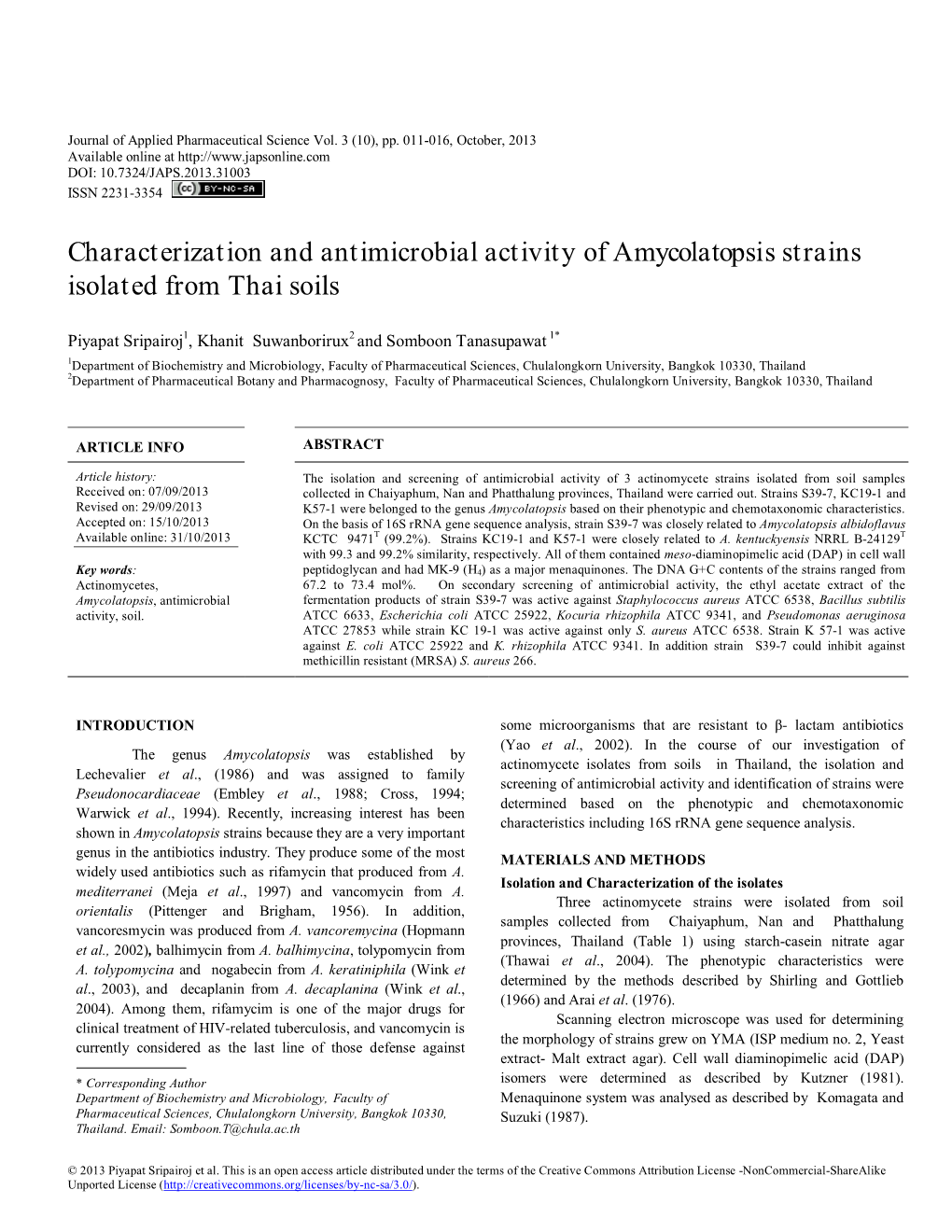 Amycolatopsis Strains Isolated from Thai Soils