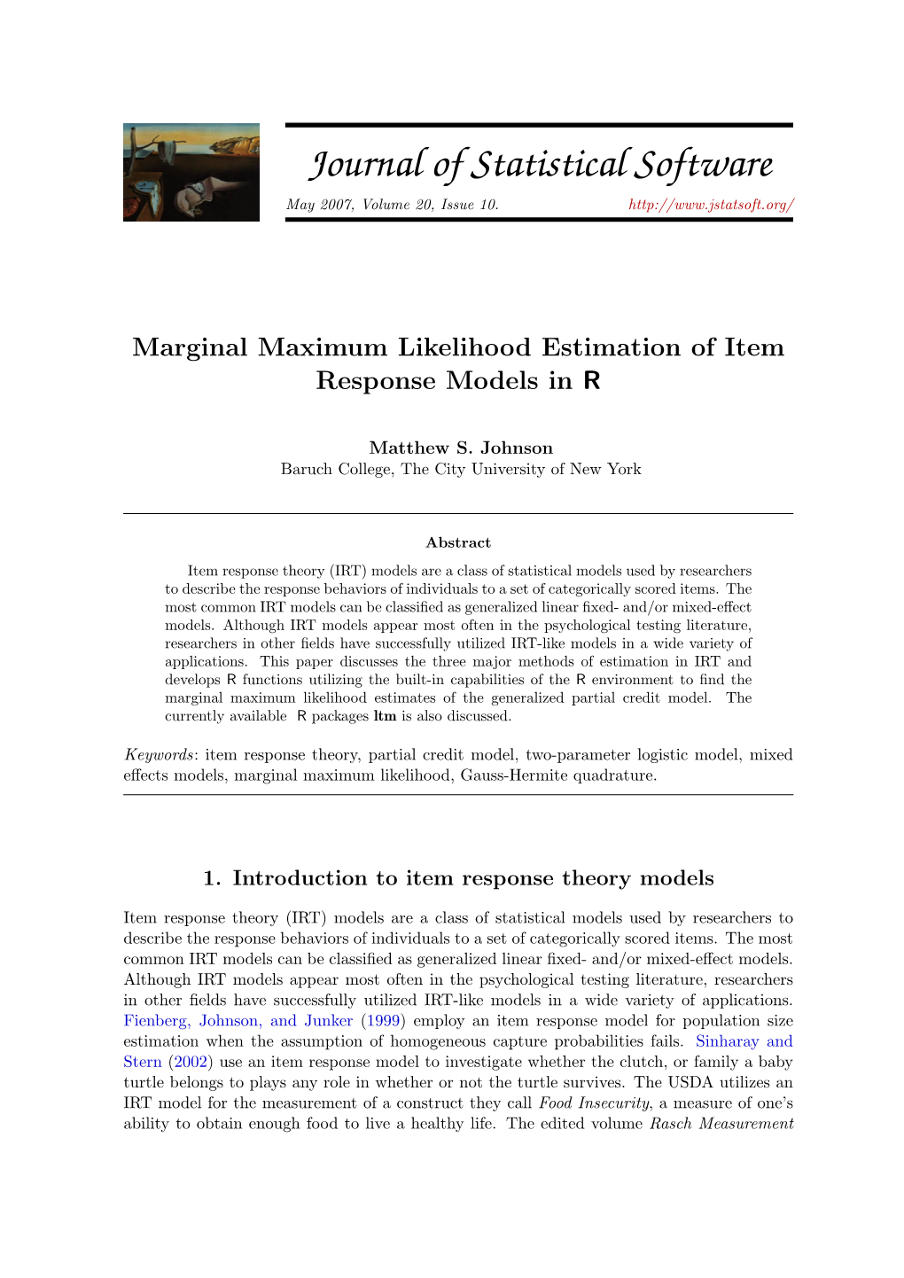 Marginal Maximum Likelihood Estimation of Item Response Models in R