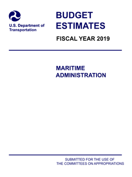 Budget Estimates, Fiscal Year 2019