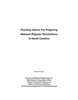 Practical Advice for Preparing National Register Nominations in North Carolina