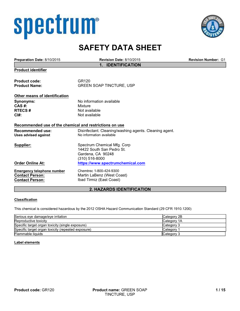 SDS Contains All of the Information Required by the CPR