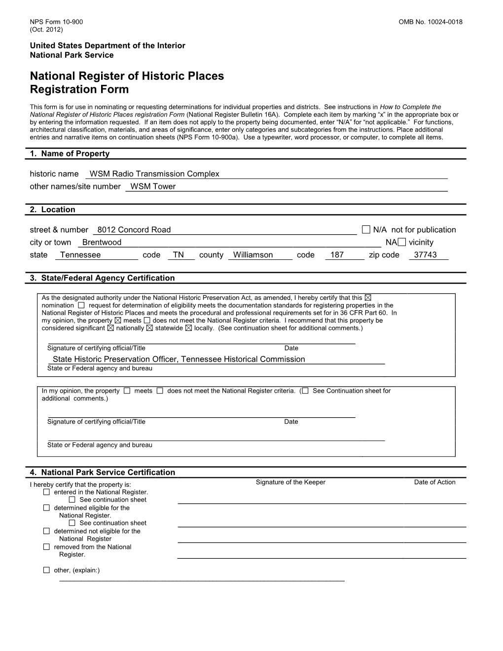 NPS Form 10-900 OMB No