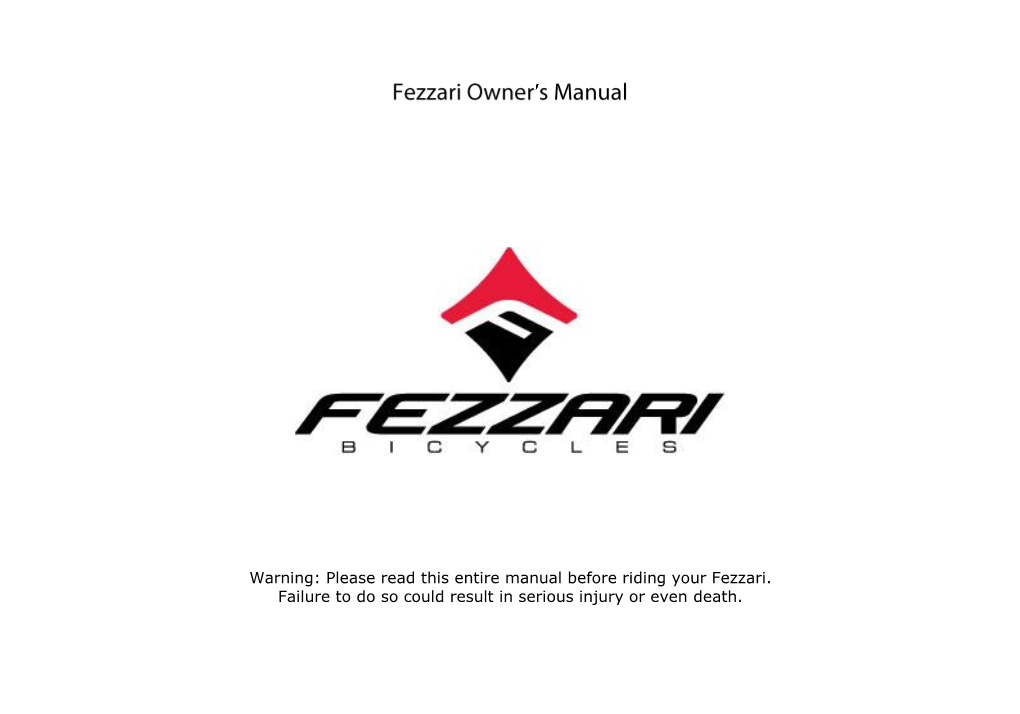 Fezzari Owners Manual