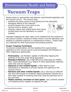 Environmental Health and Safety Vacuum Traps