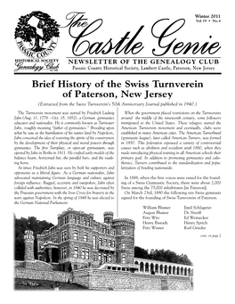 Brief History of the Swiss Turnverein of Paterson, New Jersey (Extracted from the Swiss Turnverein’S 50Th Anniversary Journal Published in 1940.)