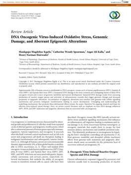 Review Article DNA Oncogenic Virus-Induced Oxidative Stress, Genomic Damage, and Aberrant Epigenetic Alterations