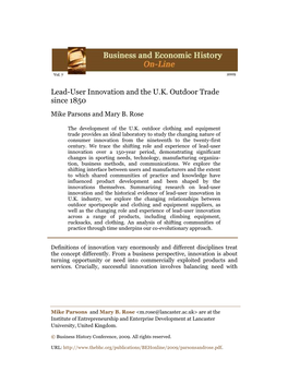 Lead User Innovation and the UK Outdoor Trade Since 1850