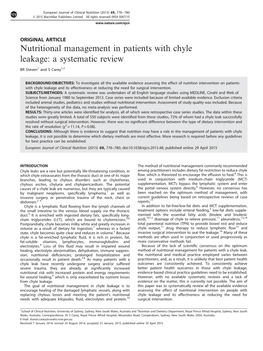 Nutritional Management in Patients with Chyle Leakage: a Systematic Review