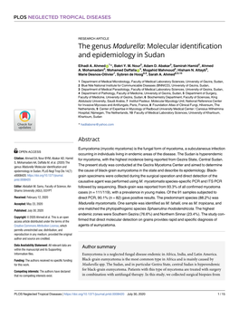 The Genus Madurella: Molecular Identification and Epidemiology in Sudan