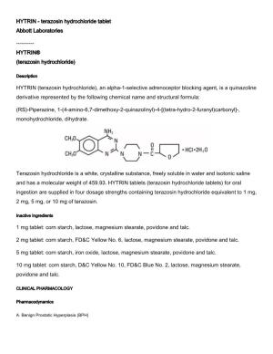 (Terazosin Hydrochloride) HYTRIN