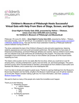 Children's Museum Great Night in Virtual Gala Recap
