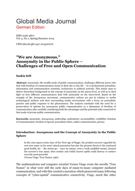 Anonymity in the Public Sphere – Challenges of Free and Open Communication