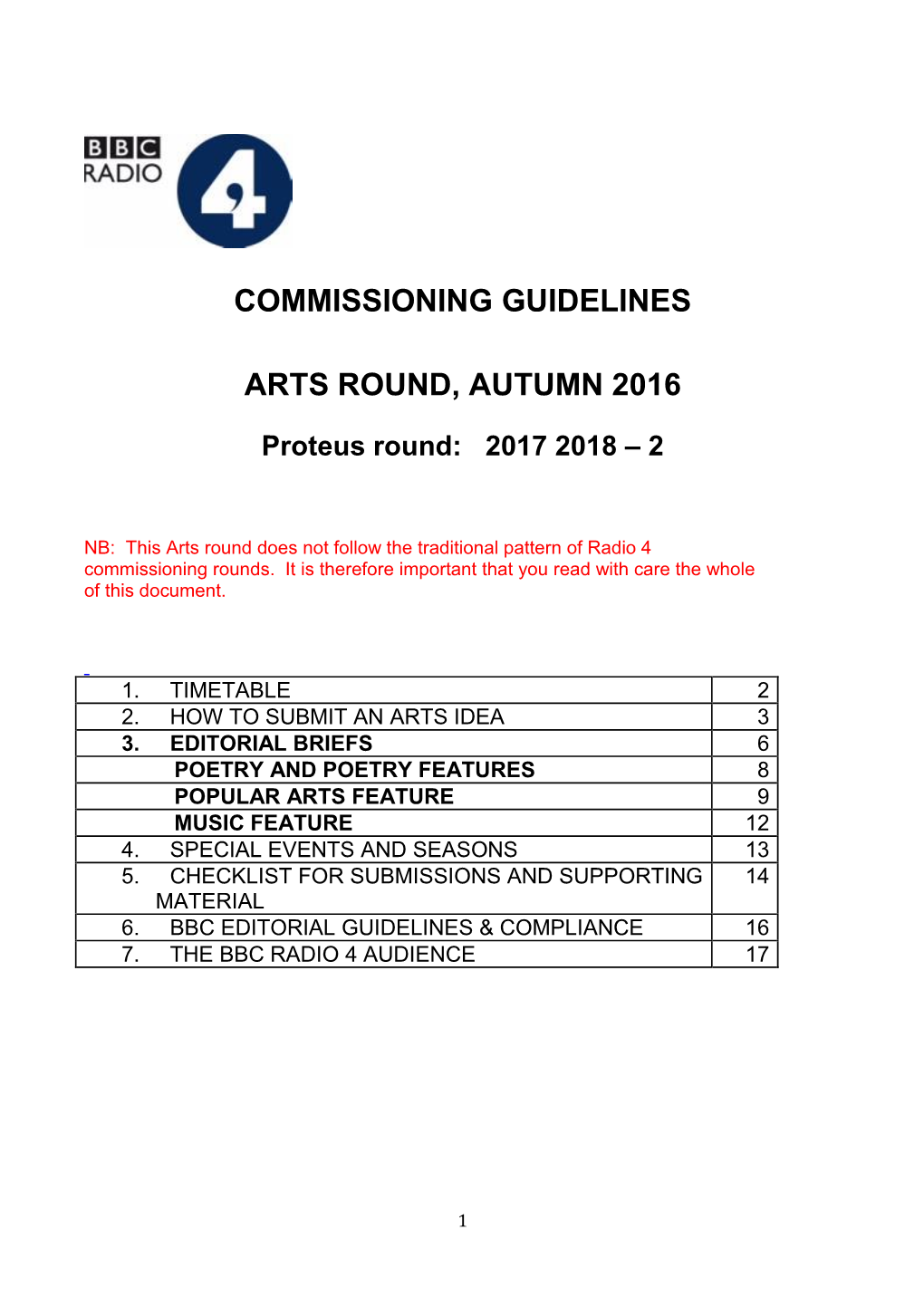 Commissioning Guidelines Arts Round, Autumn 2016