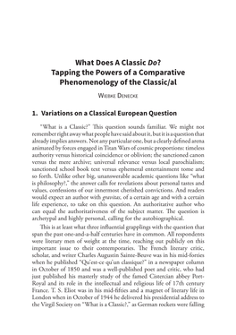 What Does a Classic Do? Tapping the Powers of a Comparative Phenomenology of the Classic/Al