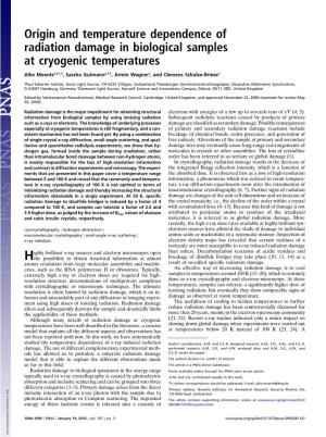 Origin and Temperature Dependence of Radiation Damage in Biological Samples at Cryogenic Temperatures