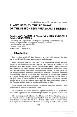 Plant Uses by the Topnaar of the Sesfontein Area (Namib Desert)