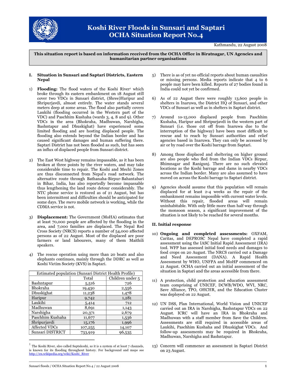 Koshi River Floods in Sunsari and Saptari OCHA Situation Report No.4