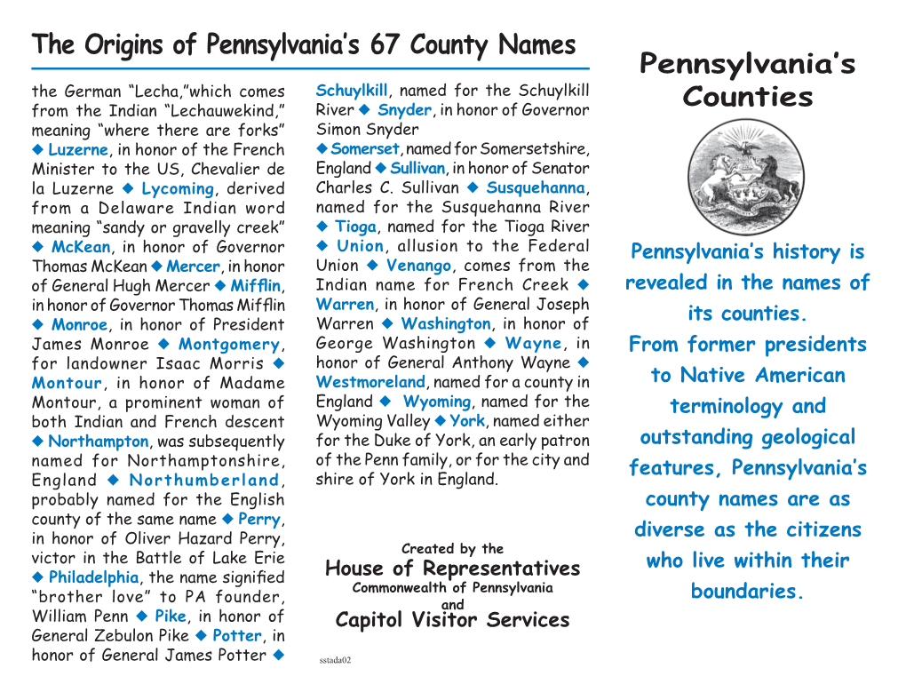 The Origins of Pennsylvania's 67 County Names Pennsylvania's
