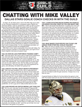 Chatting with Mike Valley DALLAS STARS GOALIE COACH CHECKS in with the GUILD
