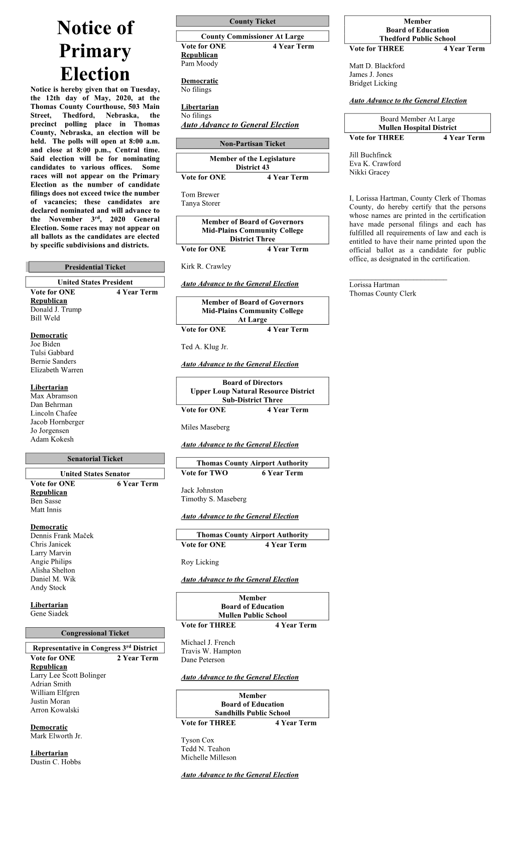 2020 Notice of Primary Election