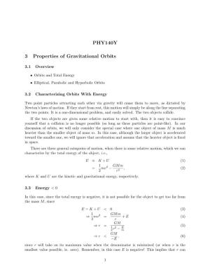 PHY140Y 3 Properties of Gravitational Orbits
