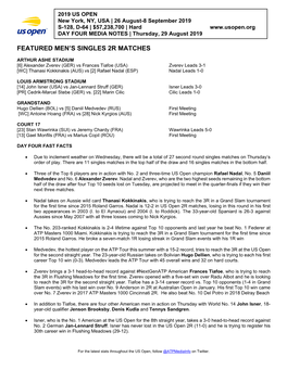 Featured Men's Singles 2R Matches