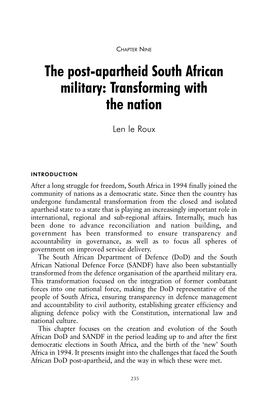 The Post-Apartheid South African Military: Transforming with the Nation