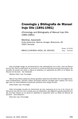 Cronología Y Bibliografía De Manuel Irujo Ollo (1891-1981) (Chronology and Bibliography of Manuel Irujo Ollo (1891-1981))