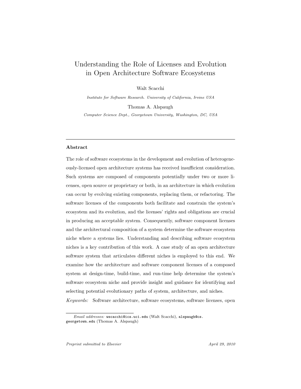 Understanding the Role of Licenses and Evolution in Open Architecture Software Ecosystems