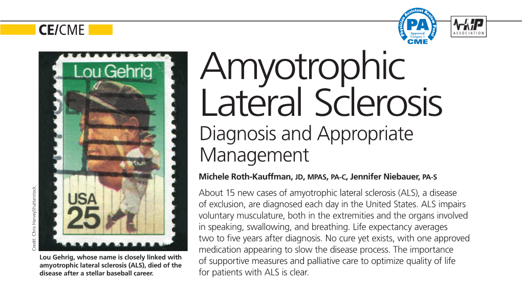 Amyotrophic Lateral Sclerosis Diagnosis and Appropriate Management